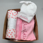 Welcome Baby Girl Box - Hat, snap outfit, swaddle blanket